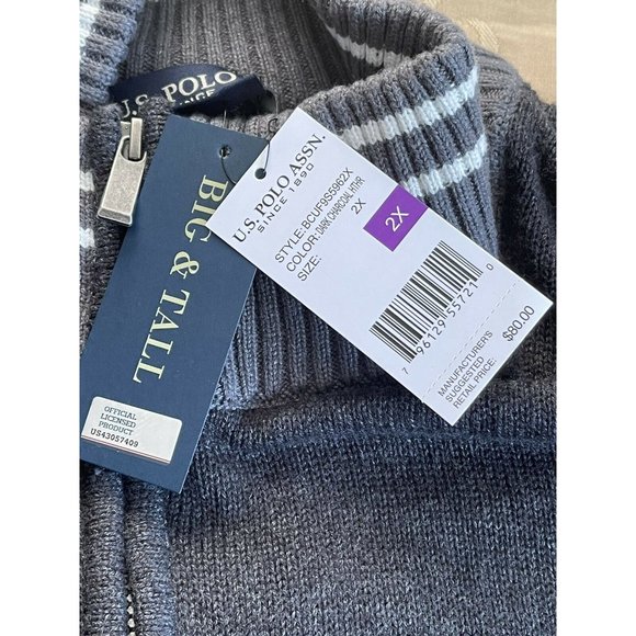 🔧Men’s Big Tall Sweater Size 2X U.S.POLO ASSN Mock Neck 1/4 Zip Dark - Picture 12 of 12